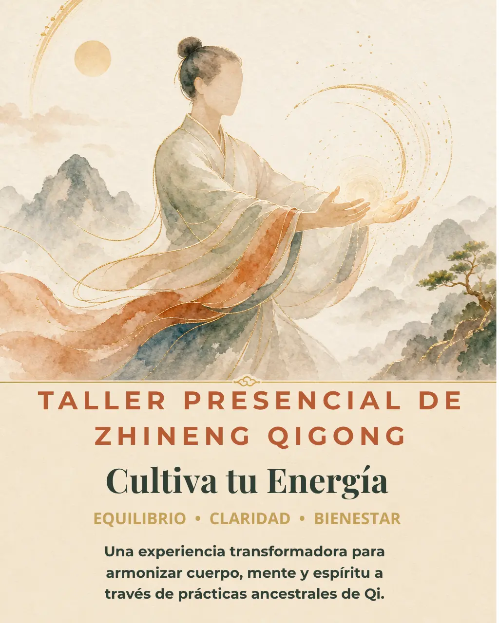 Cartel informativo del curso-taller presencial de Zhineng Qigong